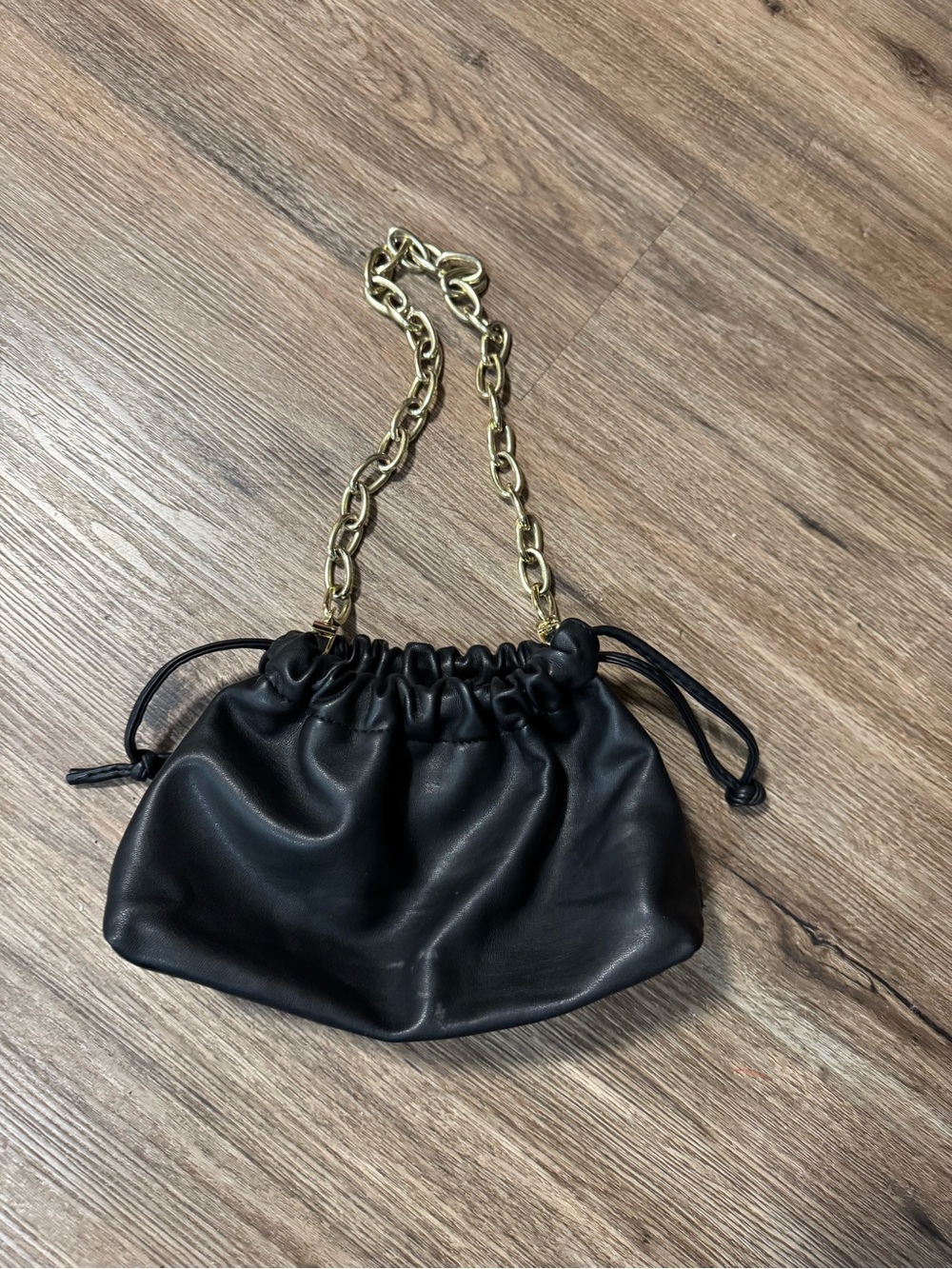 Jules Kae Black Mini Ruched Bag Gold Chain Evening Purse